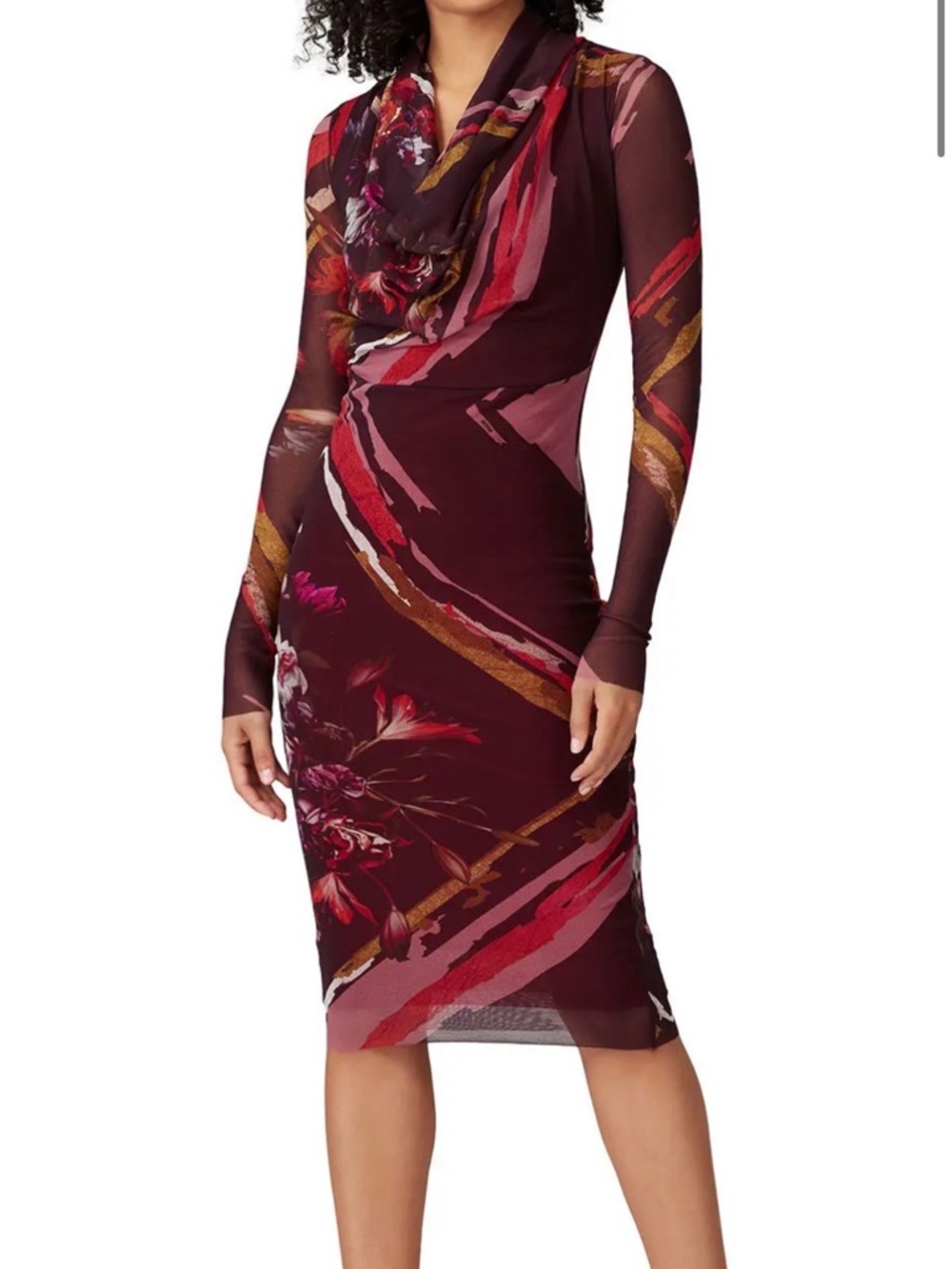 Fuzzi Size S • Ruched Ruffle Long Sleeve Designer Dress.